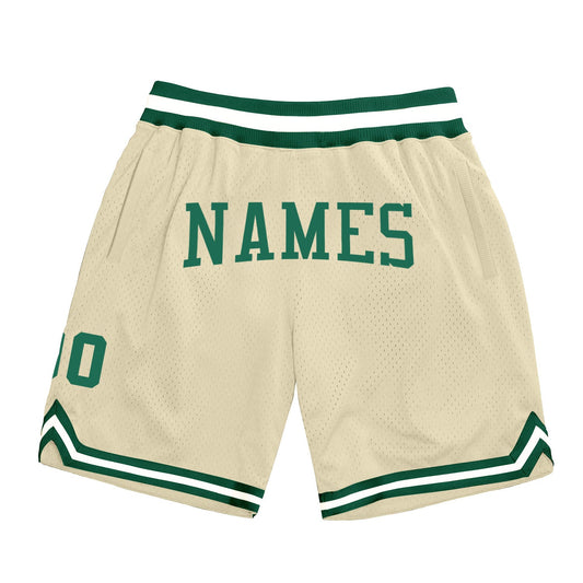 Custom Cream Kelly Green-White Authentic Throwback Basketball Shorts - Main View