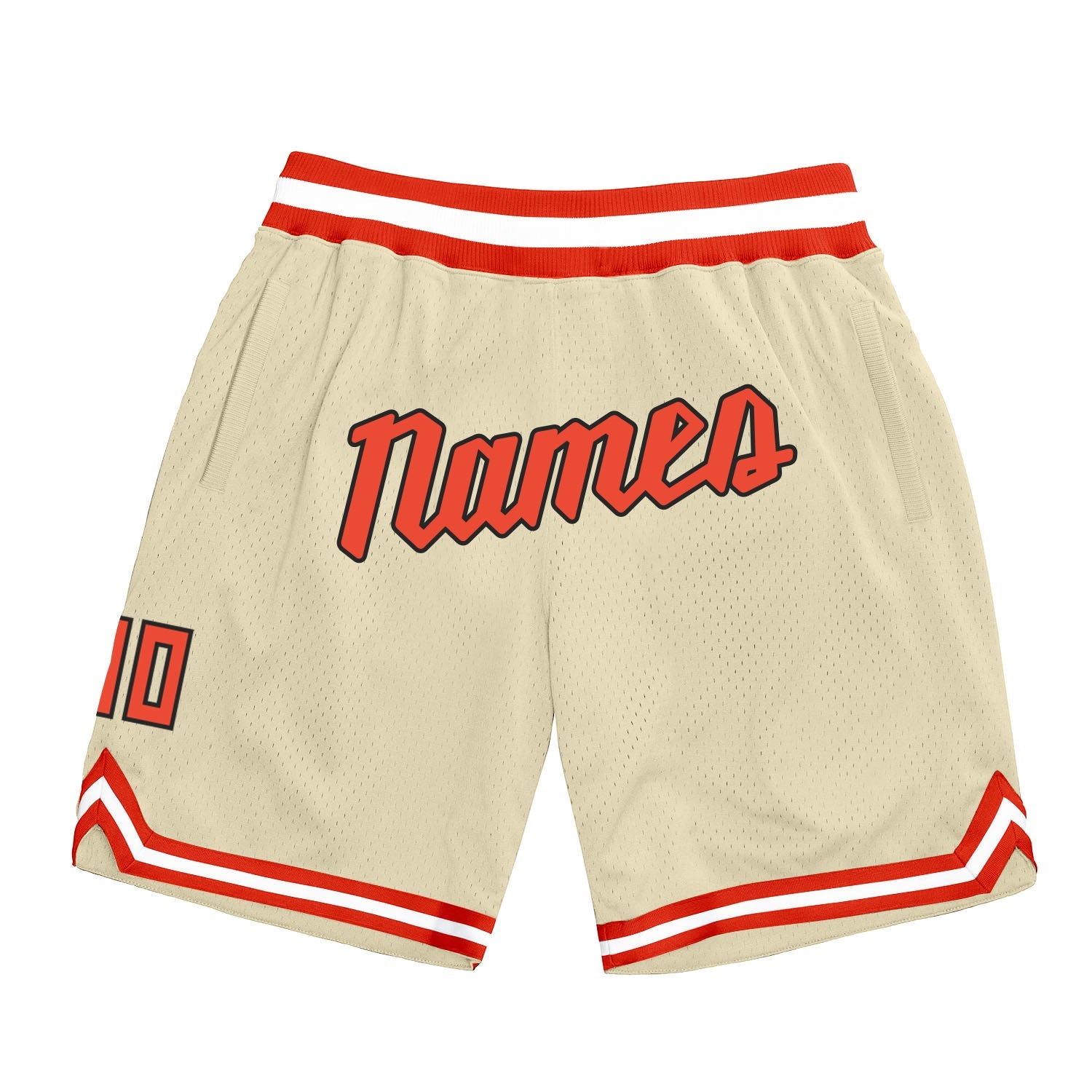 Custom Cream Orange-White Authentic Throwback Basketball Shorts - Main View