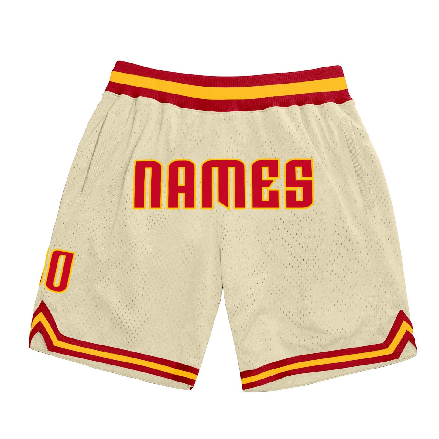 Custom Cream Red-Gold Authentic Throwback Basketball Shorts - Main View
