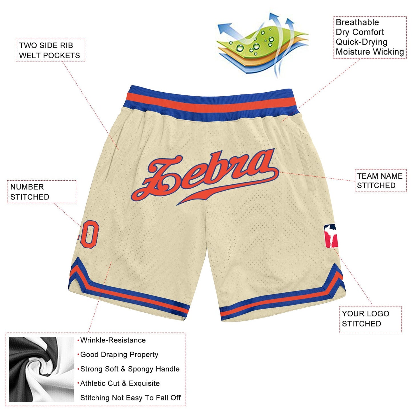 Custom Cream Orange-Royal Authentic Throwback Basketball Shorts view 2
