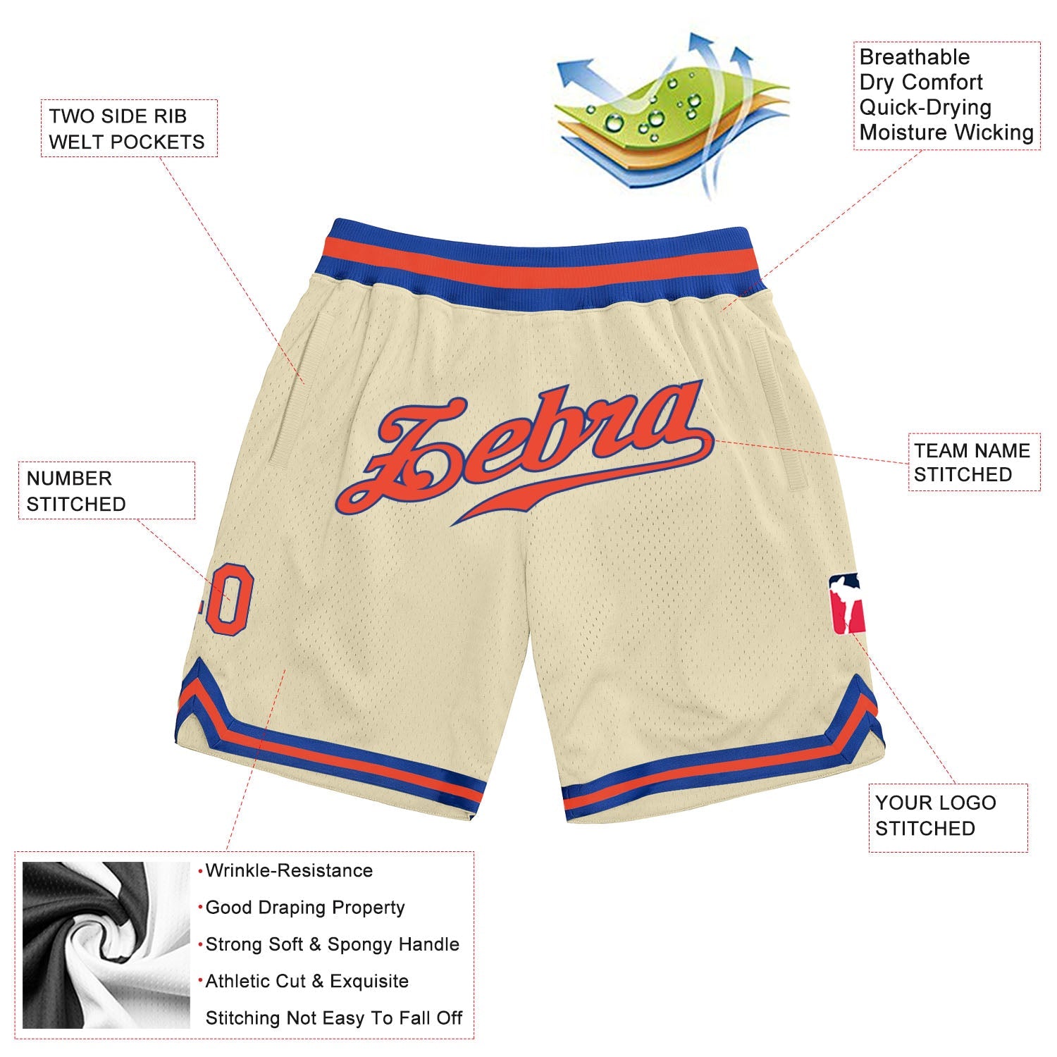 Custom Cream Orange-Royal Authentic Throwback Basketball Shorts view 2