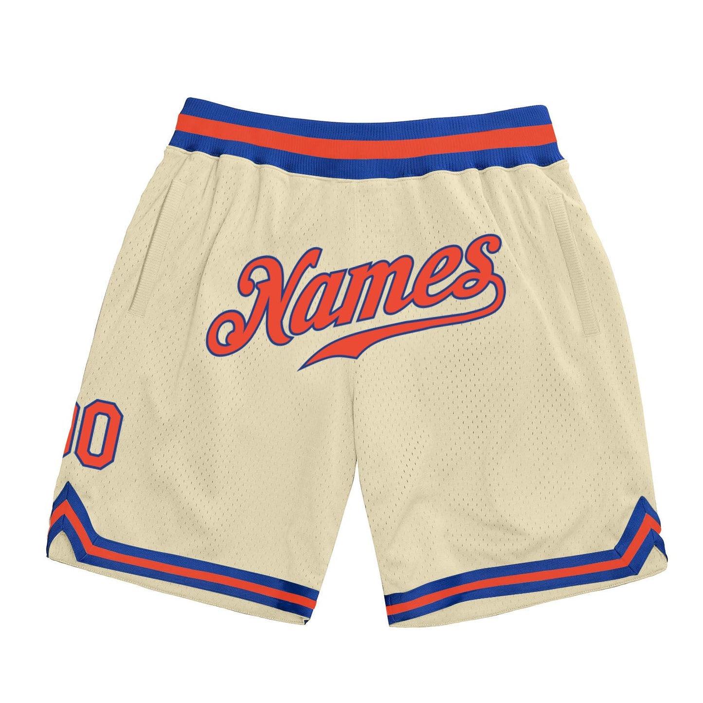 Custom Cream Orange-Royal Authentic Throwback Basketball Shorts - Main View