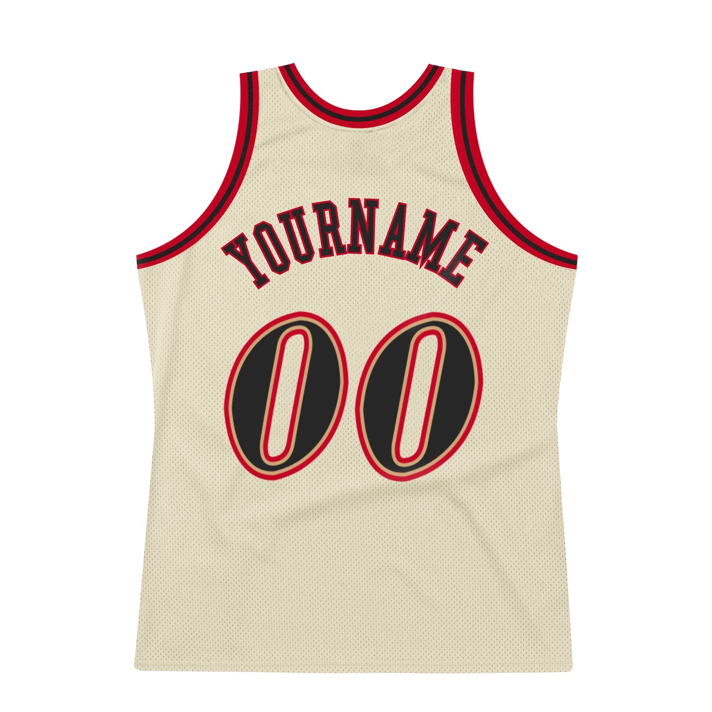 Custom Cream Black-Red Authentic Throwback Basketball Jersey view 5