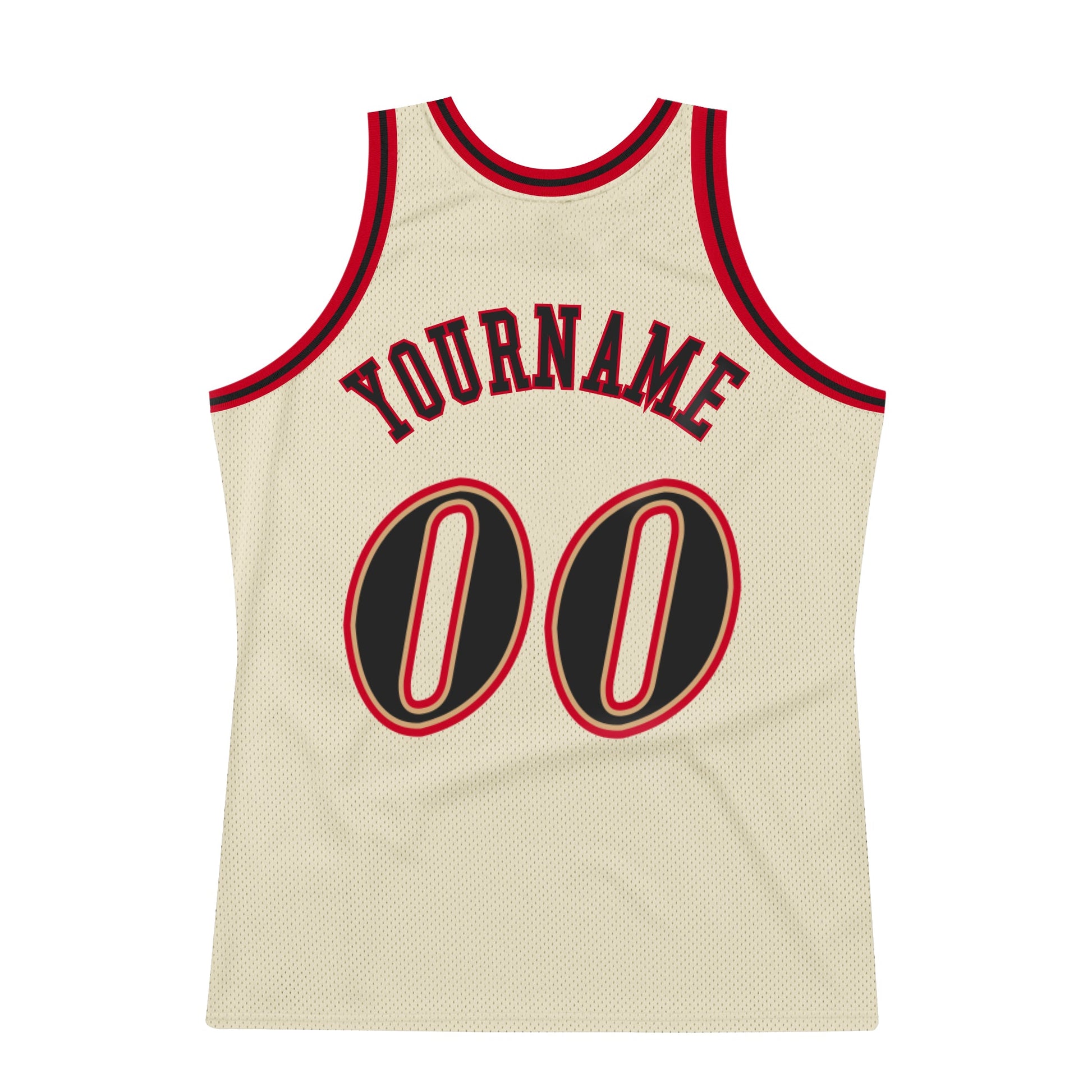 Custom Cream Black-Red Authentic Throwback Basketball Jersey view 5