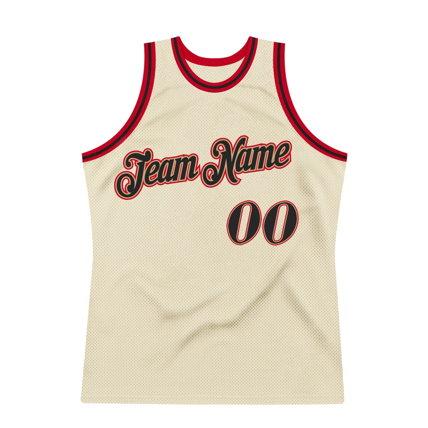 Custom Cream Black-Red Authentic Throwback Basketball Jersey view 6
