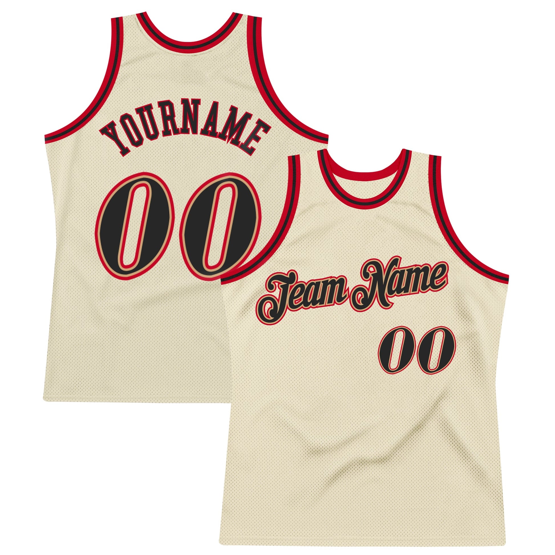Custom Cream Black-Red Authentic Throwback Basketball Jersey - Main View