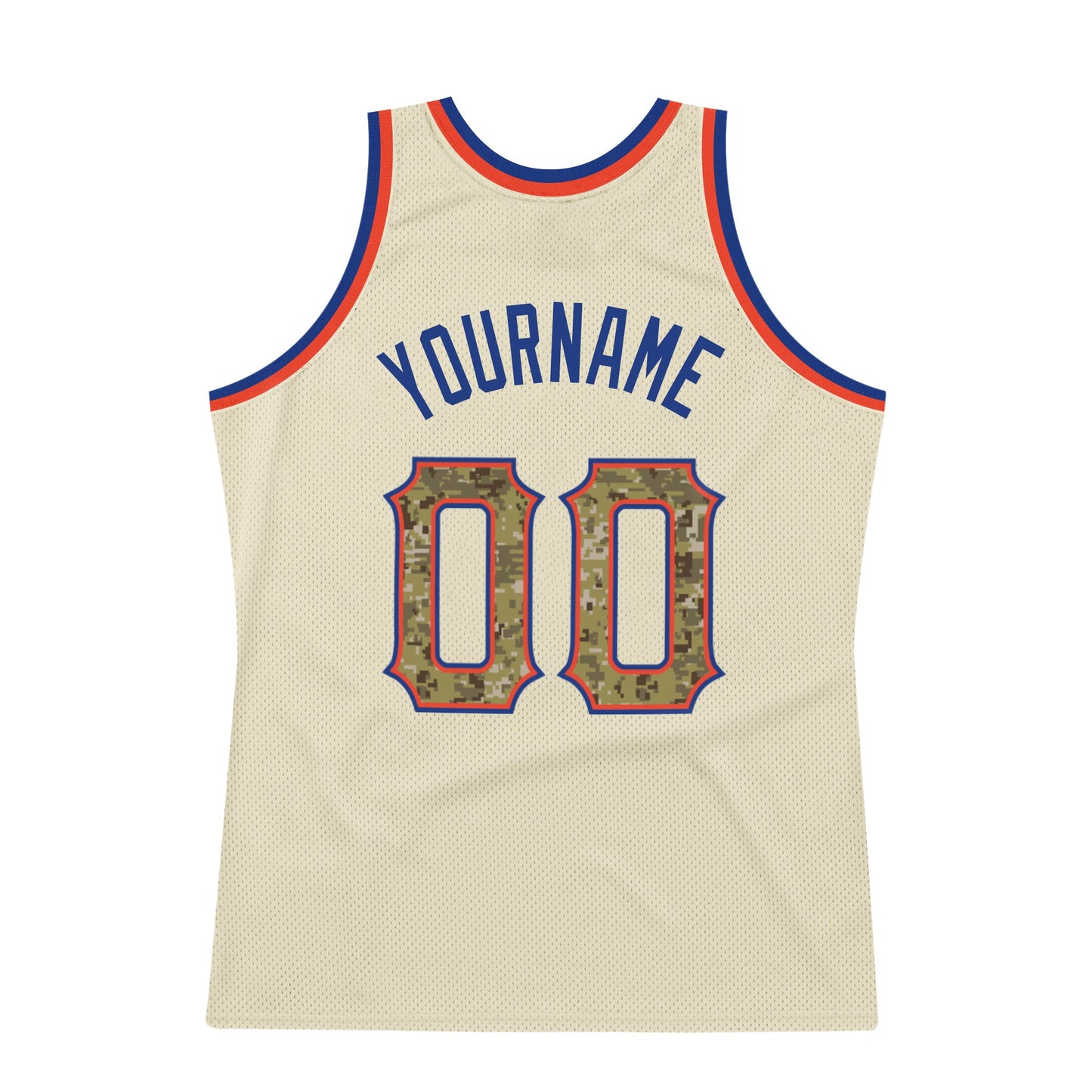 Custom Cream Camo-Royal Authentic Throwback Basketball Jersey view 5