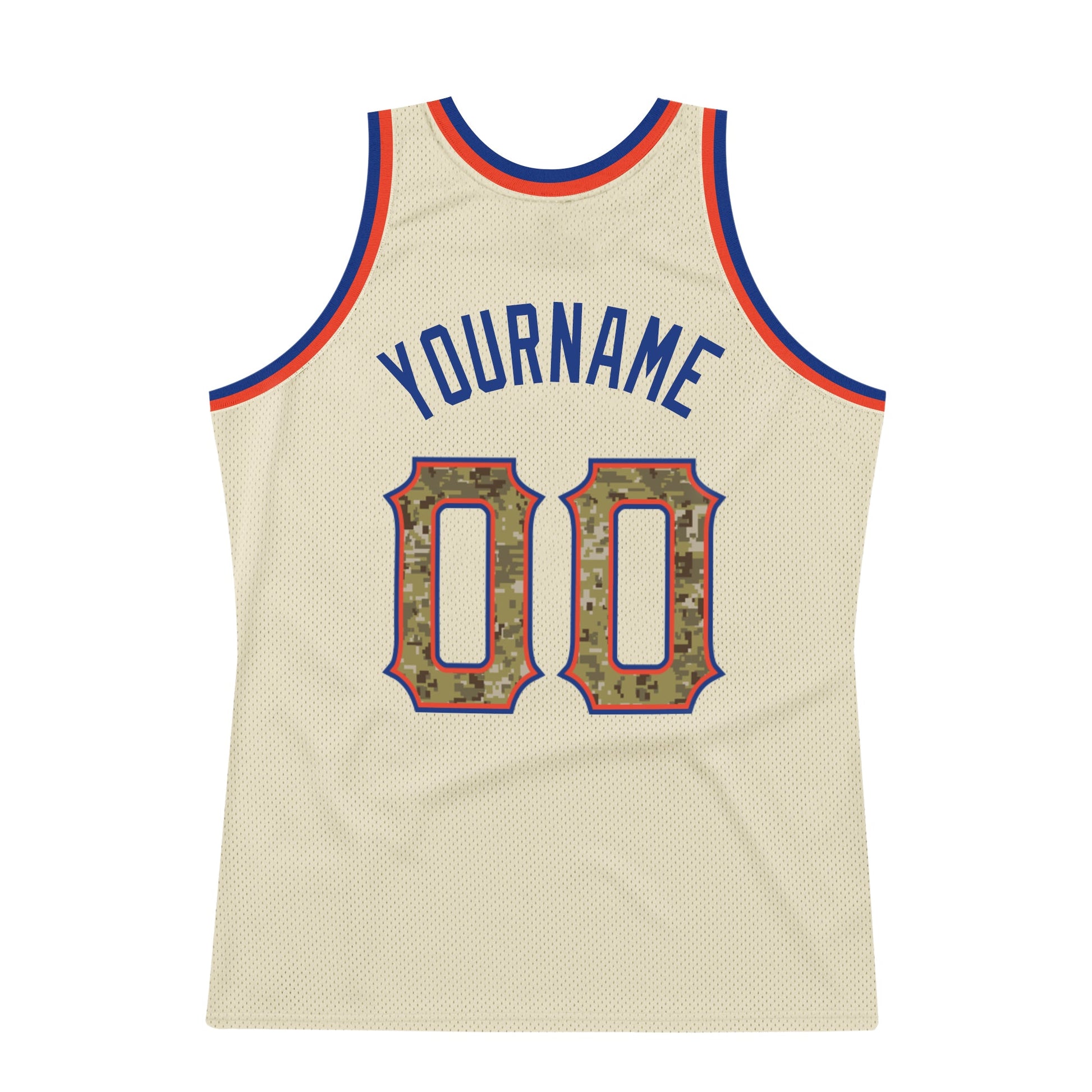 Custom Cream Camo-Royal Authentic Throwback Basketball Jersey view 5