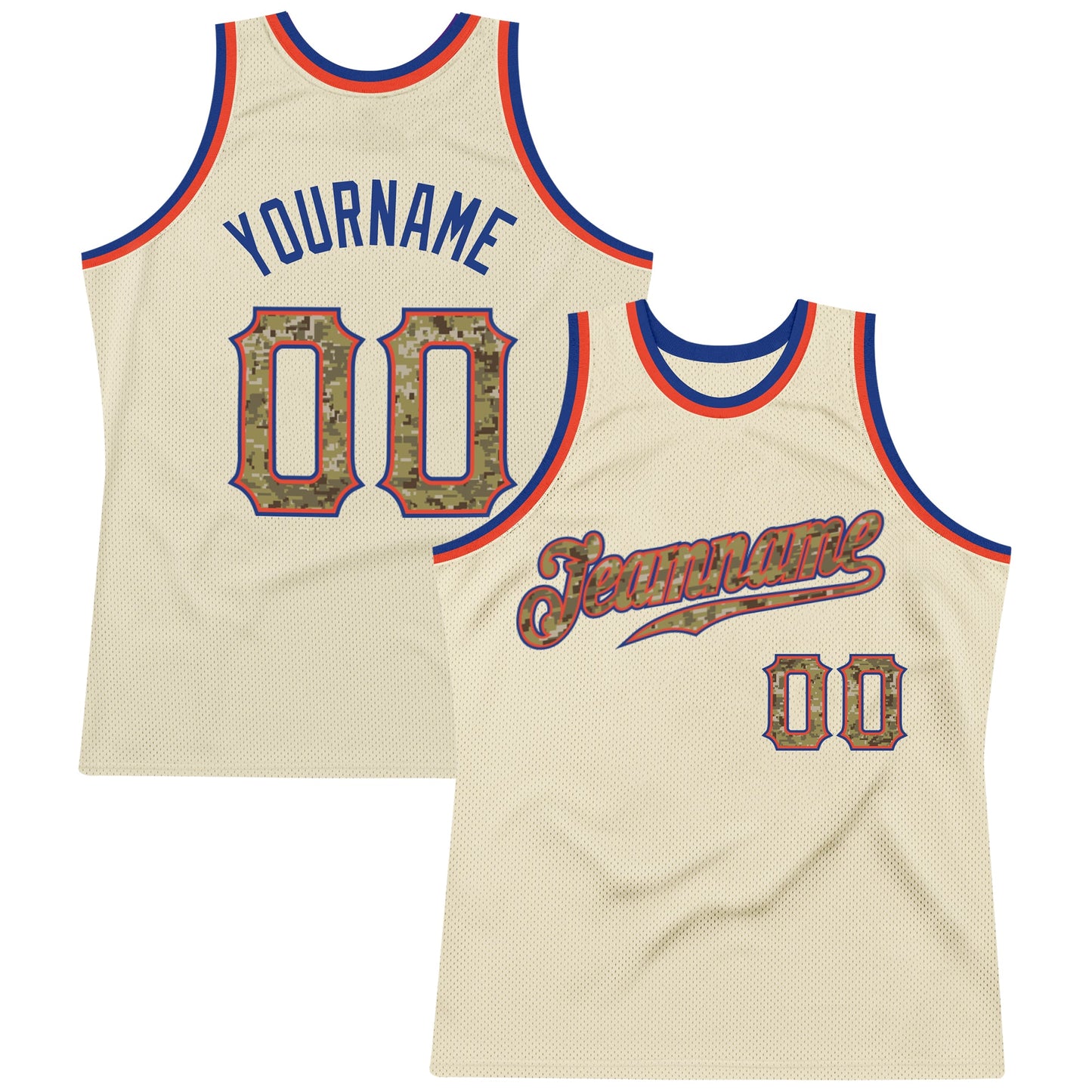 Custom Cream Camo-Royal Authentic Throwback Basketball Jersey - Main View