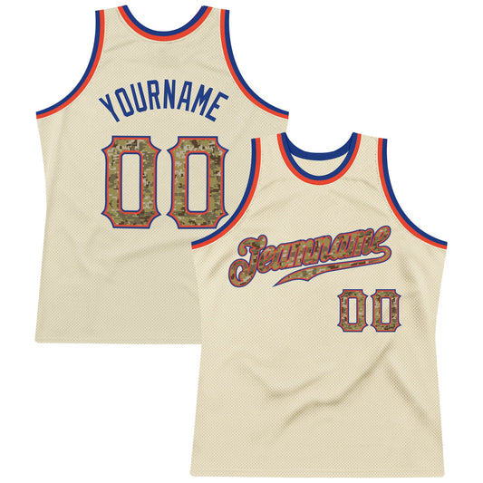 Custom Cream Camo-Royal Authentic Throwback Basketball Jersey - Main View