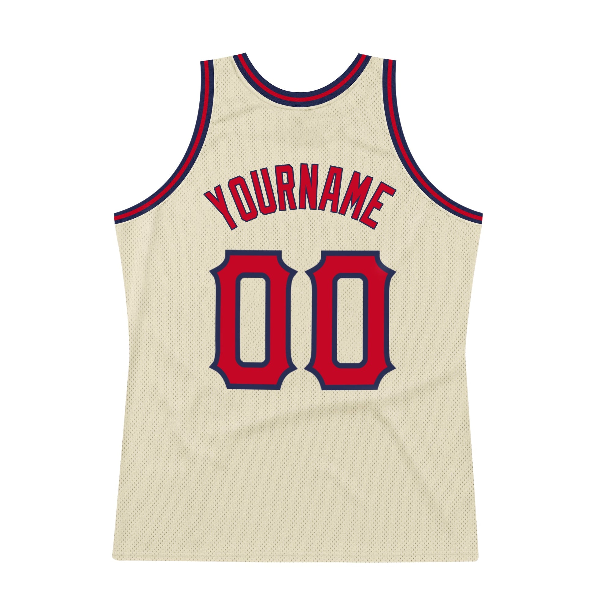 Custom Cream Red-Navy Authentic Throwback Basketball Jersey view 5