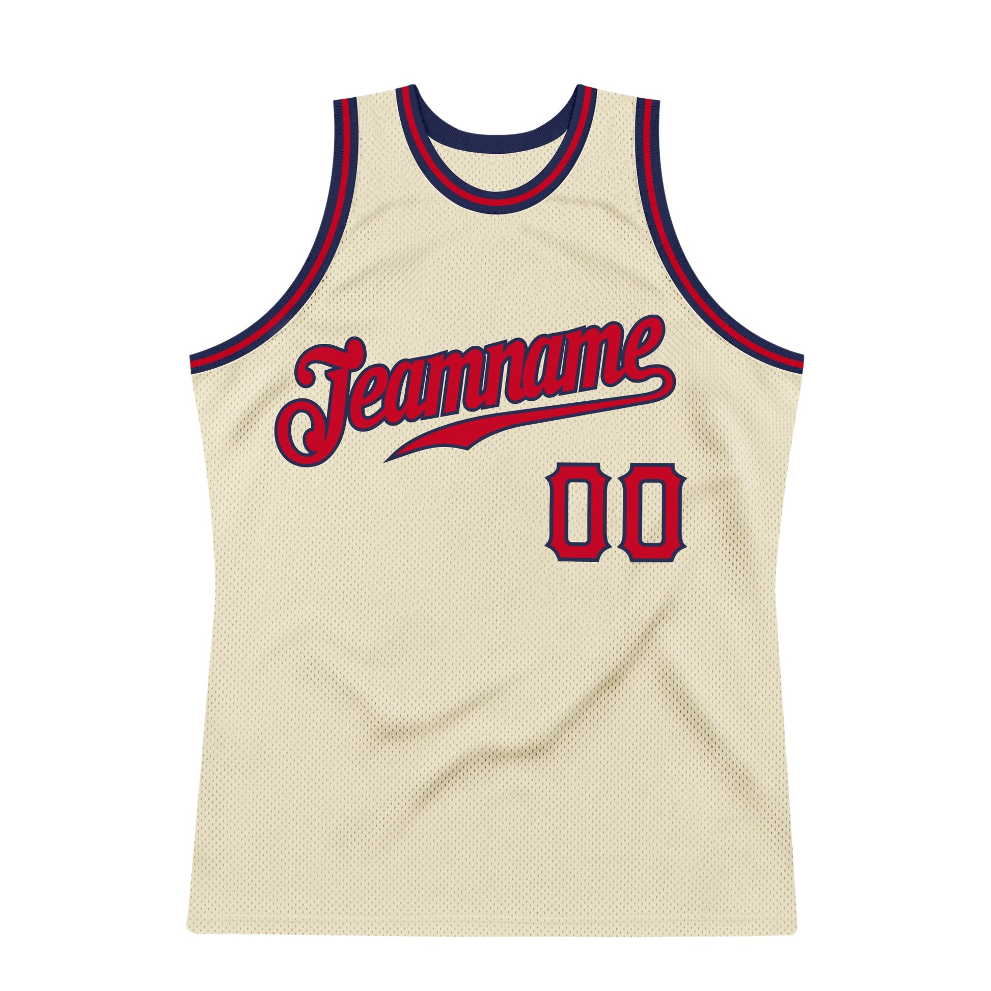 Custom Cream Red-Navy Authentic Throwback Basketball Jersey view 6