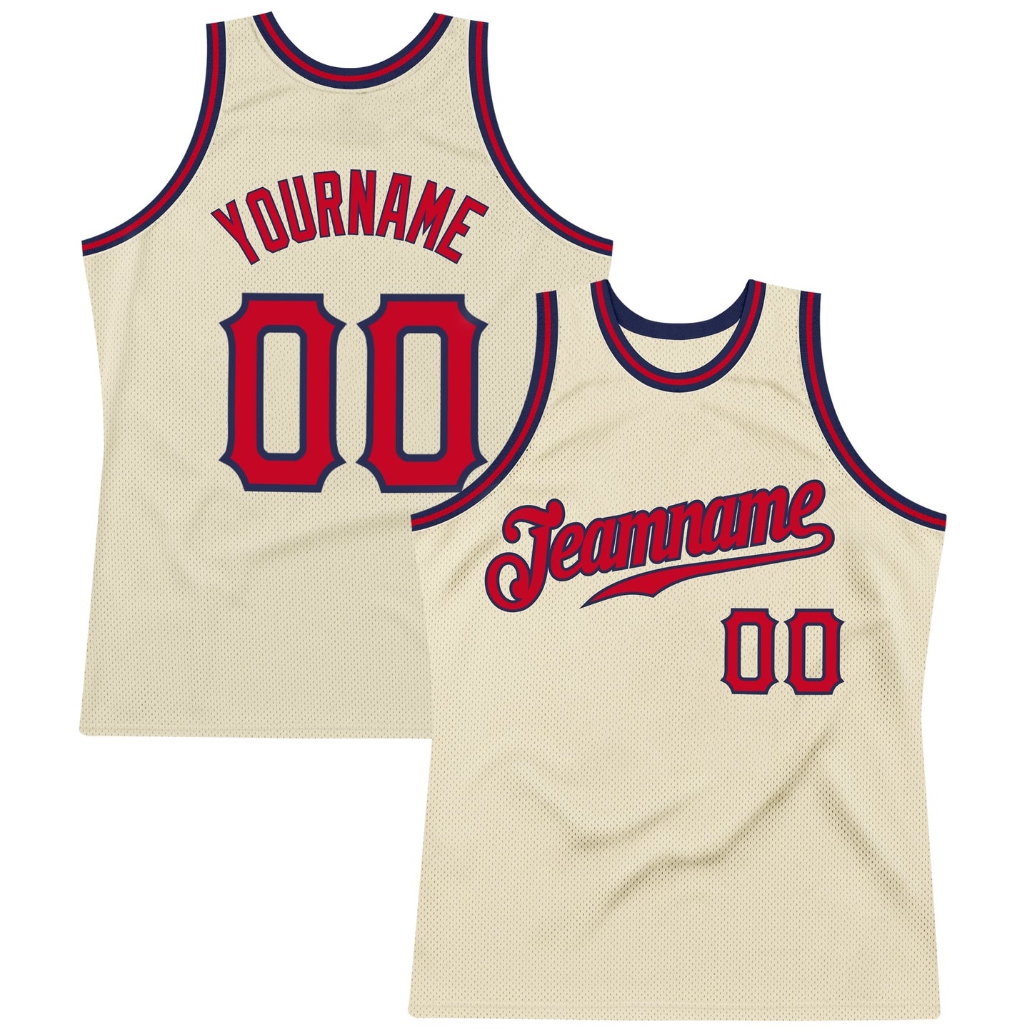 Custom Cream Red-Navy Authentic Throwback Basketball Jersey - Main View