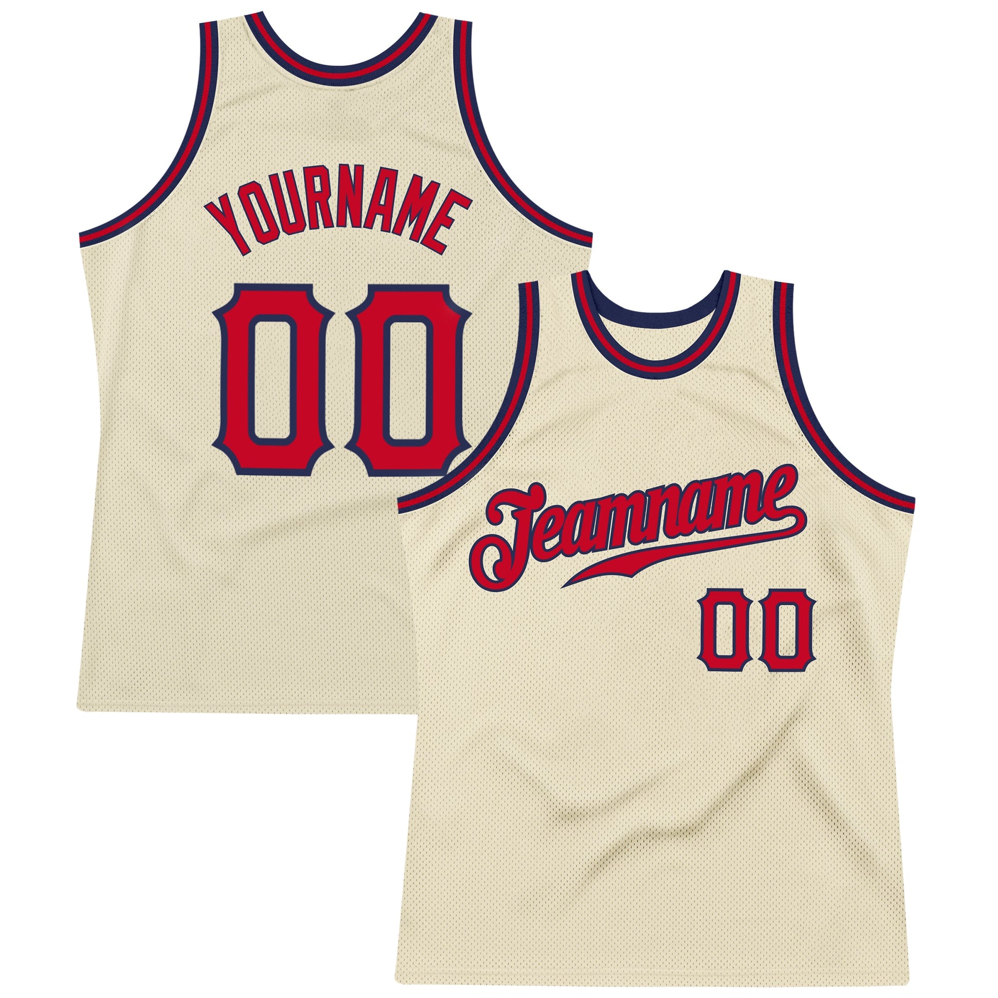 Custom Cream Red-Navy Authentic Throwback Basketball Jersey - Main View