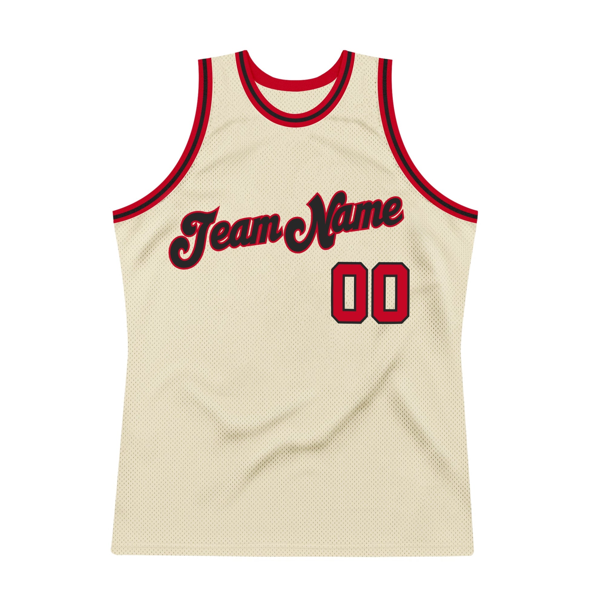 Custom Cream Red-Black Authentic Throwback Basketball Jersey view 5