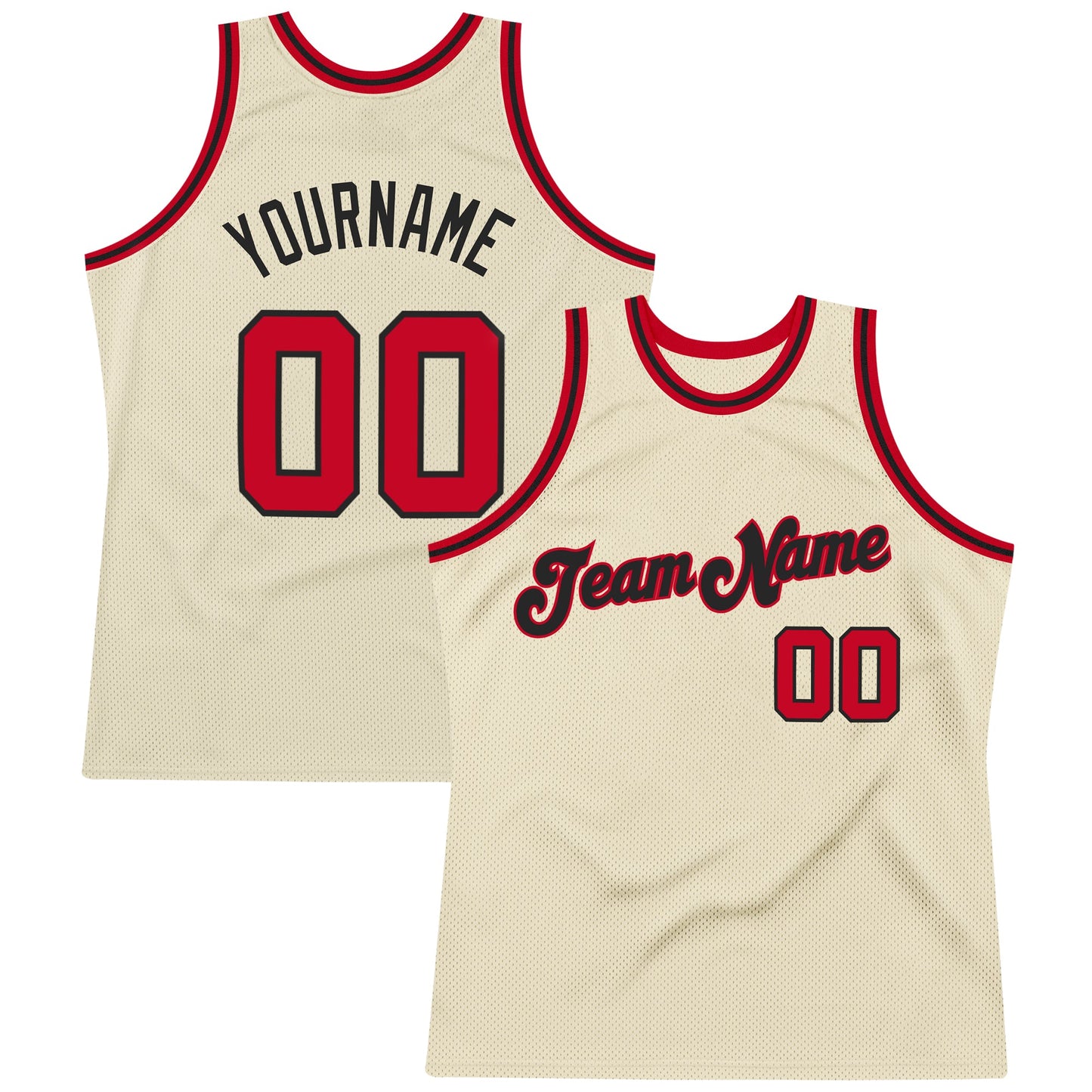 Custom Cream Red-Black Authentic Throwback Basketball Jersey - Main View