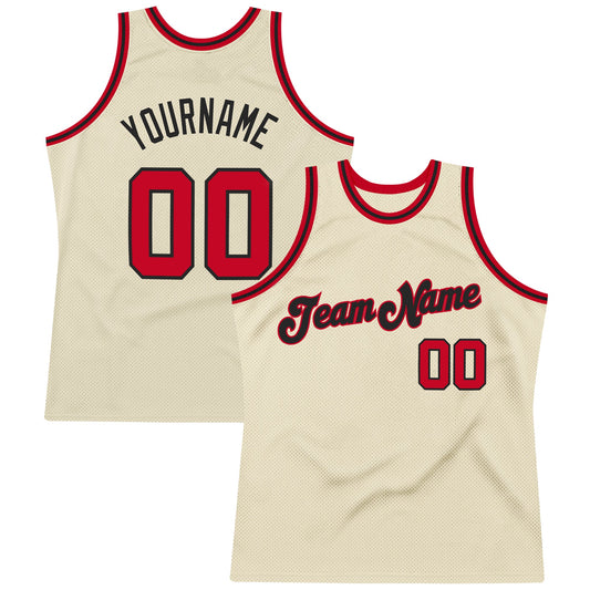 Custom Cream Red-Black Authentic Throwback Basketball Jersey - Main View