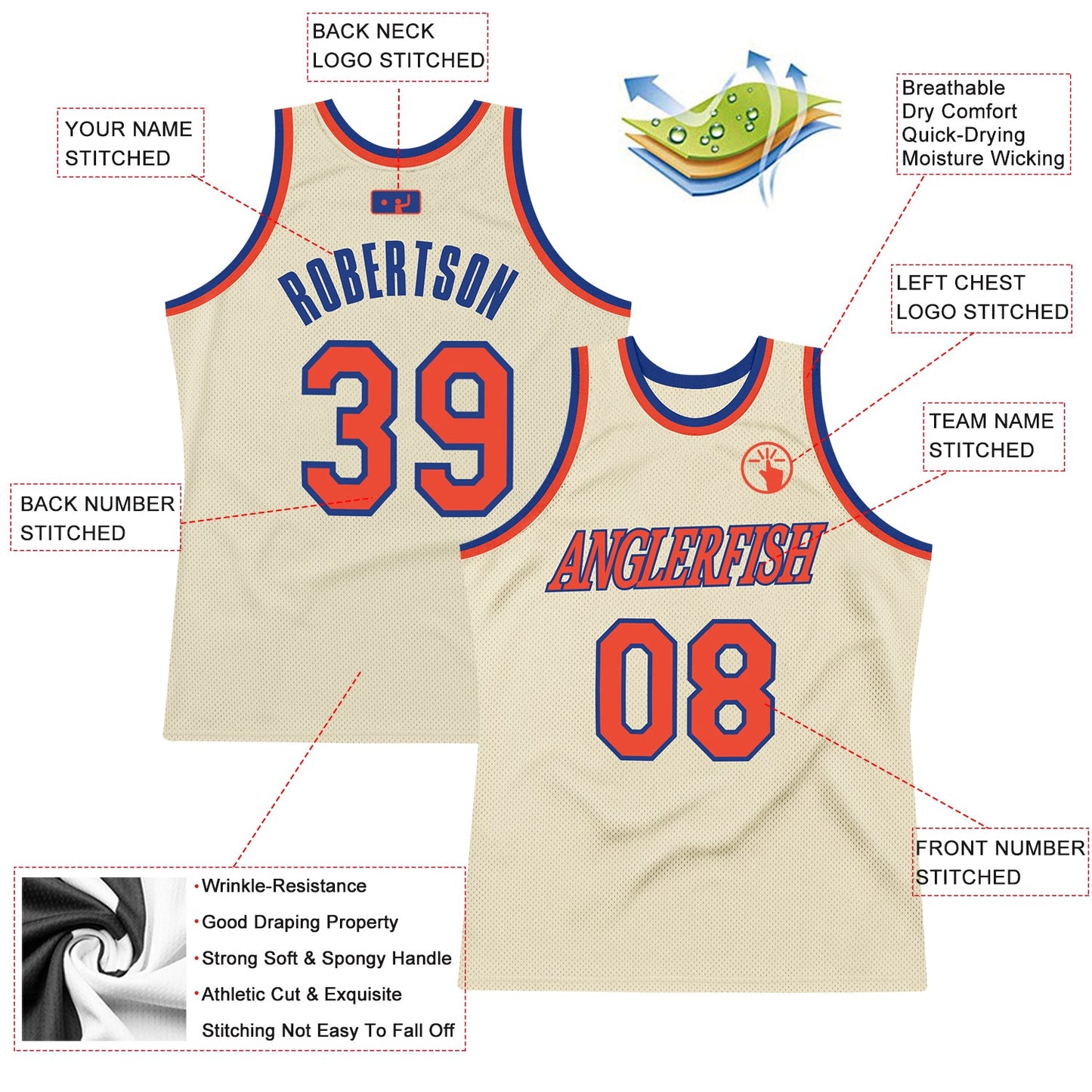 Custom Cream Orange-Royal Authentic Throwback Basketball Jersey view 2