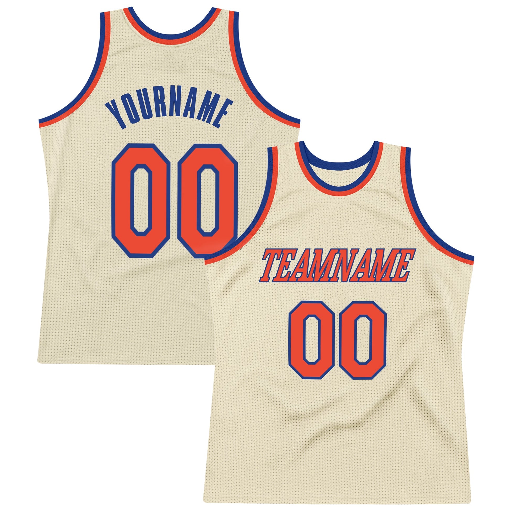 Custom Cream Orange-Royal Authentic Throwback Basketball Jersey - Main View