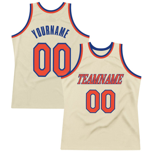 Custom Cream Orange-Royal Authentic Throwback Basketball Jersey - Main View