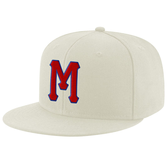 Custom Cream Red-Royal Stitched Adjustable Snapback Hat - Main View