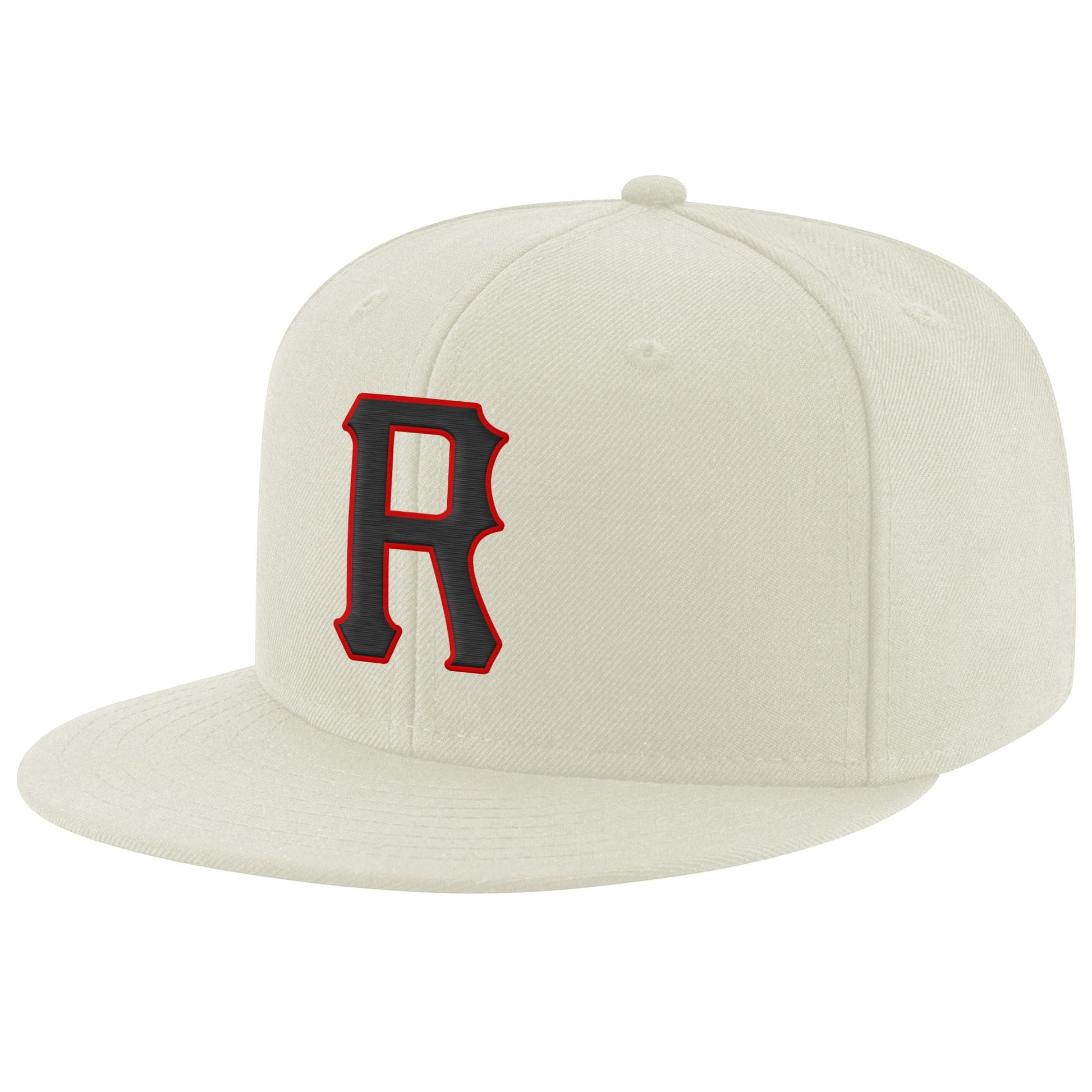 Custom Cream Black-Red Stitched Adjustable Snapback Hat - Main View