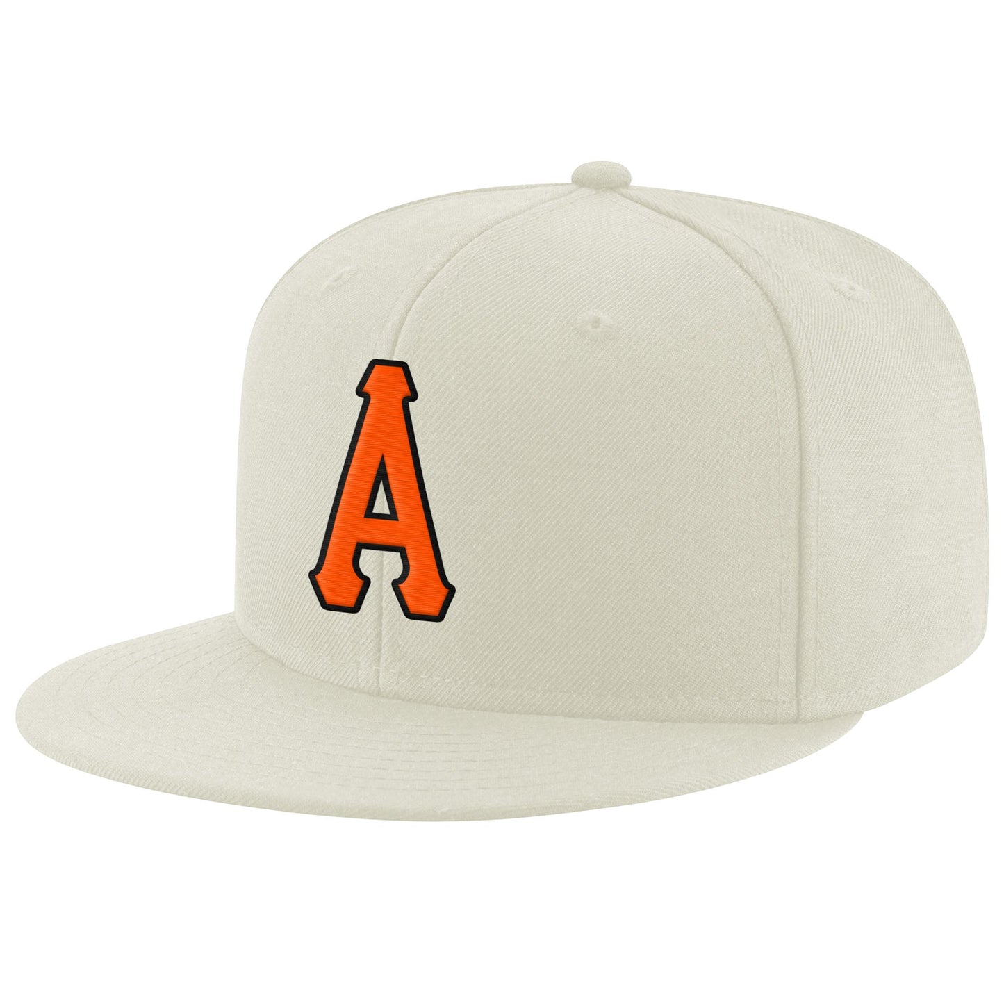 Custom Cream Orange-Black Stitched Adjustable Snapback Hat - Main View