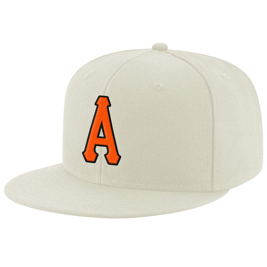 Custom Cream Orange-Black Stitched Adjustable Snapback Hat - Main View