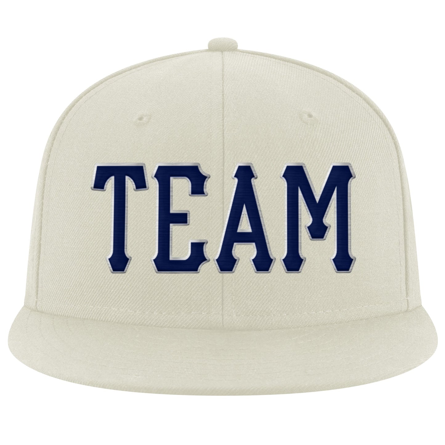 Custom Cream Navy-Gray Stitched Adjustable Snapback Hat view 2