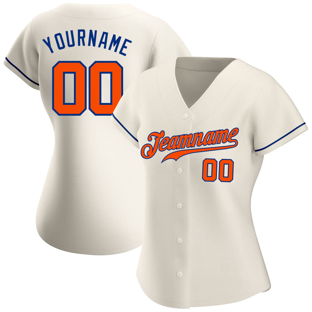Custom Cream Orange-Royal Authentic Baseball Jersey view 2