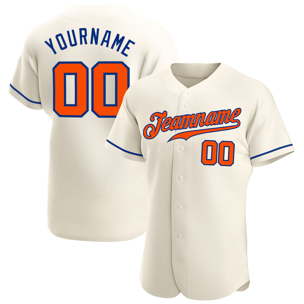 Custom Cream Orange-Royal Authentic Baseball Jersey - Main View