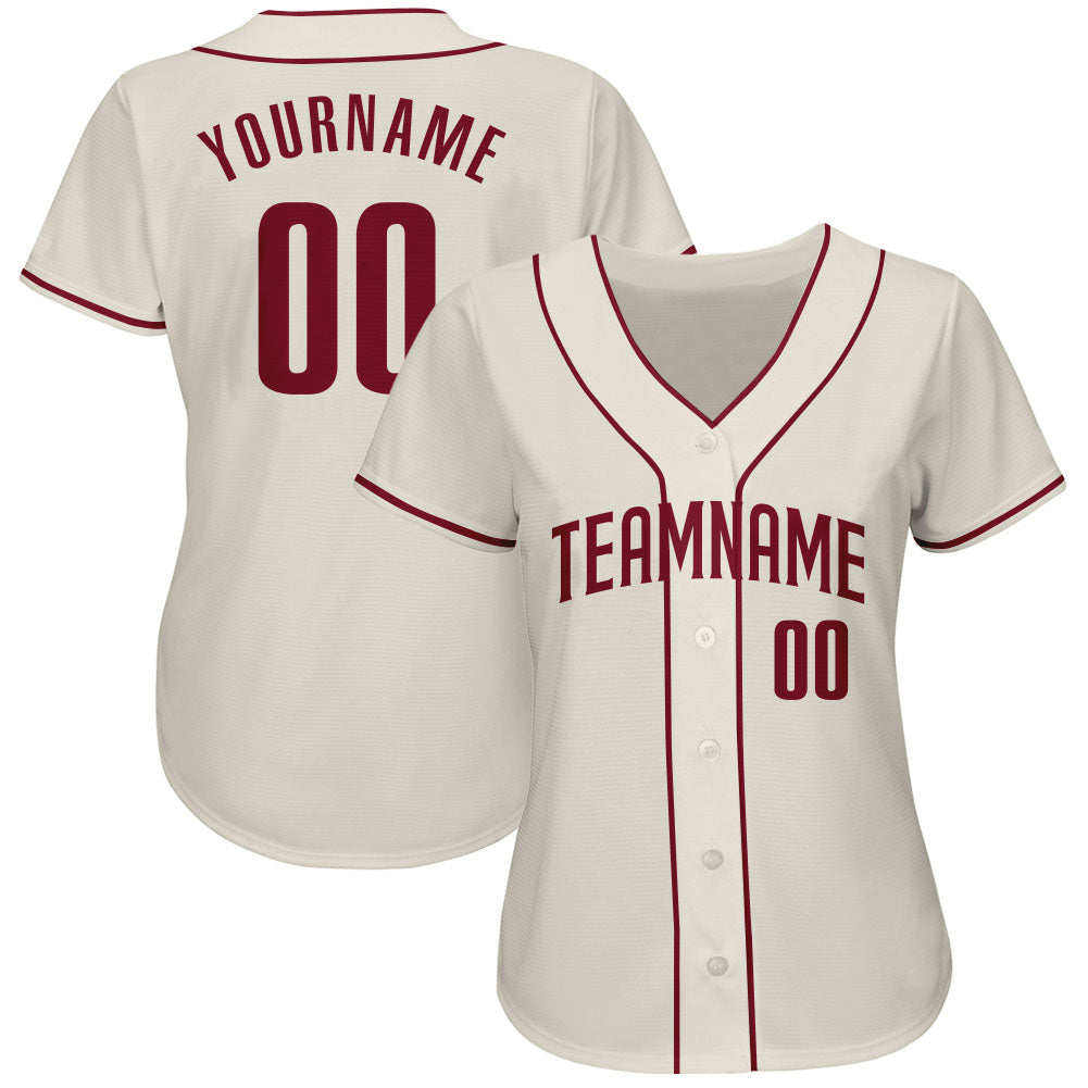 Custom Cream Crimson Authentic Baseball Jersey view 3