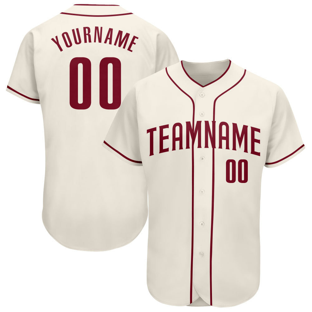 Custom Cream Crimson Authentic Baseball Jersey - Main View