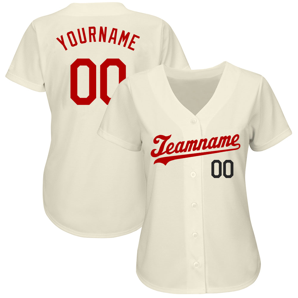 Custom Cream Red-Black Authentic Baseball Jersey view 2