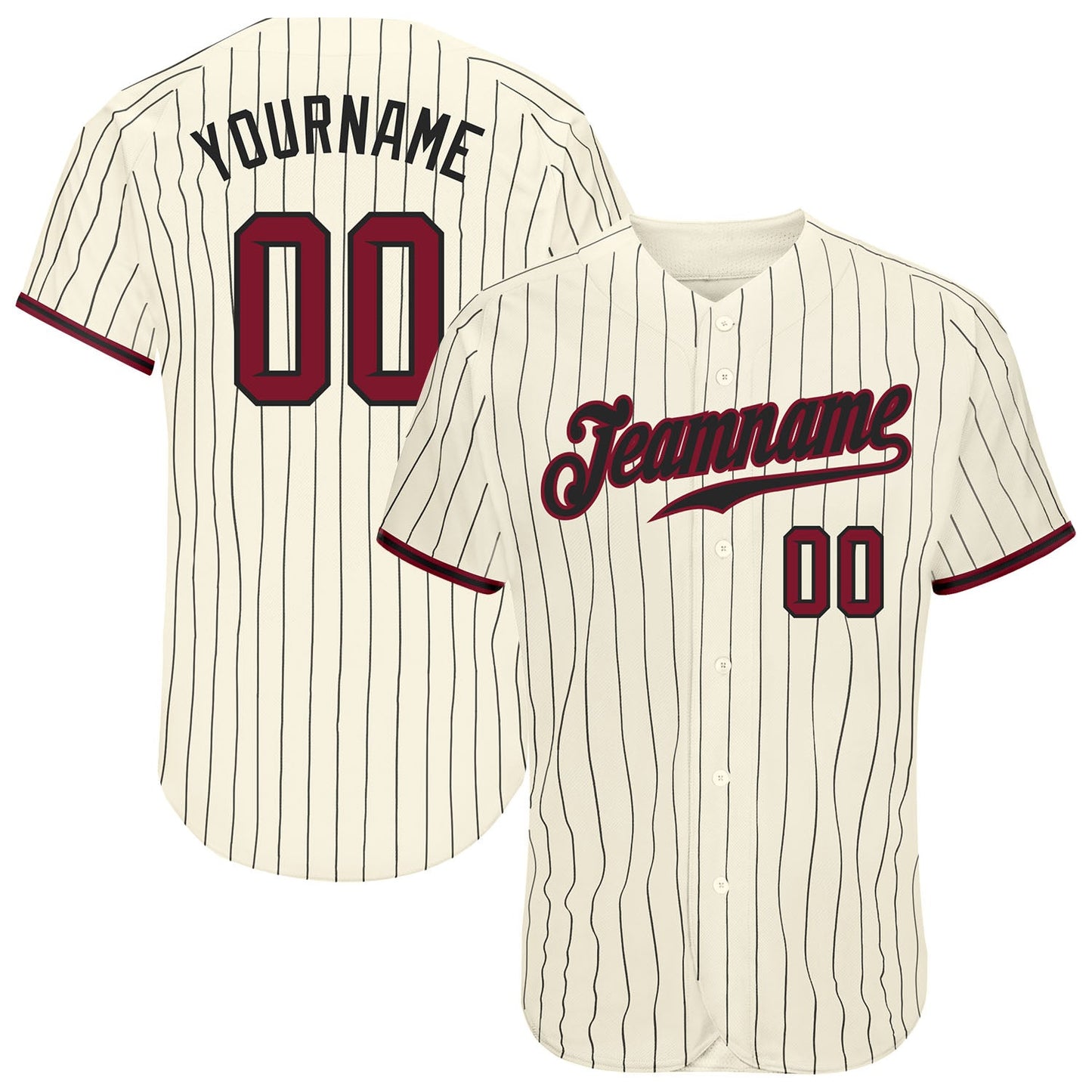 Custom Cream Black Pinstripe Crimson-Black Authentic Baseball Jersey - Main View