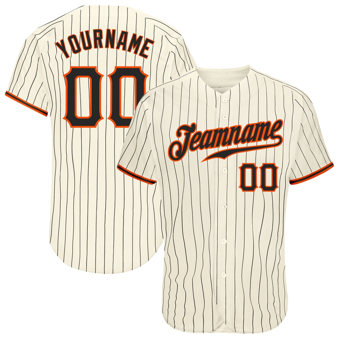 Custom Cream Black Pinstripe Black-Orange Authentic Baseball Jersey - Main View