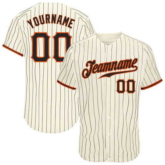 Custom Cream Black Pinstripe Black-Orange Authentic Baseball Jersey - Main View