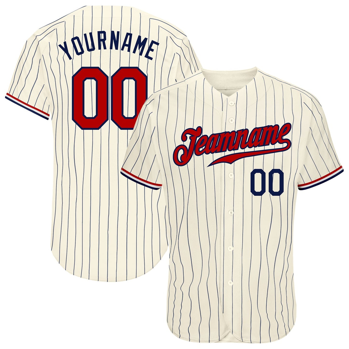 Custom Cream Navy Pinstripe Navy-Red Authentic Baseball Jersey - Main View