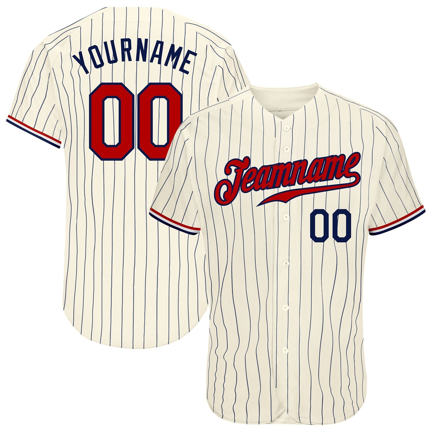 Custom Cream Navy Pinstripe Navy-Red Authentic Baseball Jersey - Main View