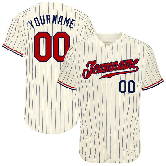 Custom Cream Navy Pinstripe Navy-Red Authentic Baseball Jersey - Main View