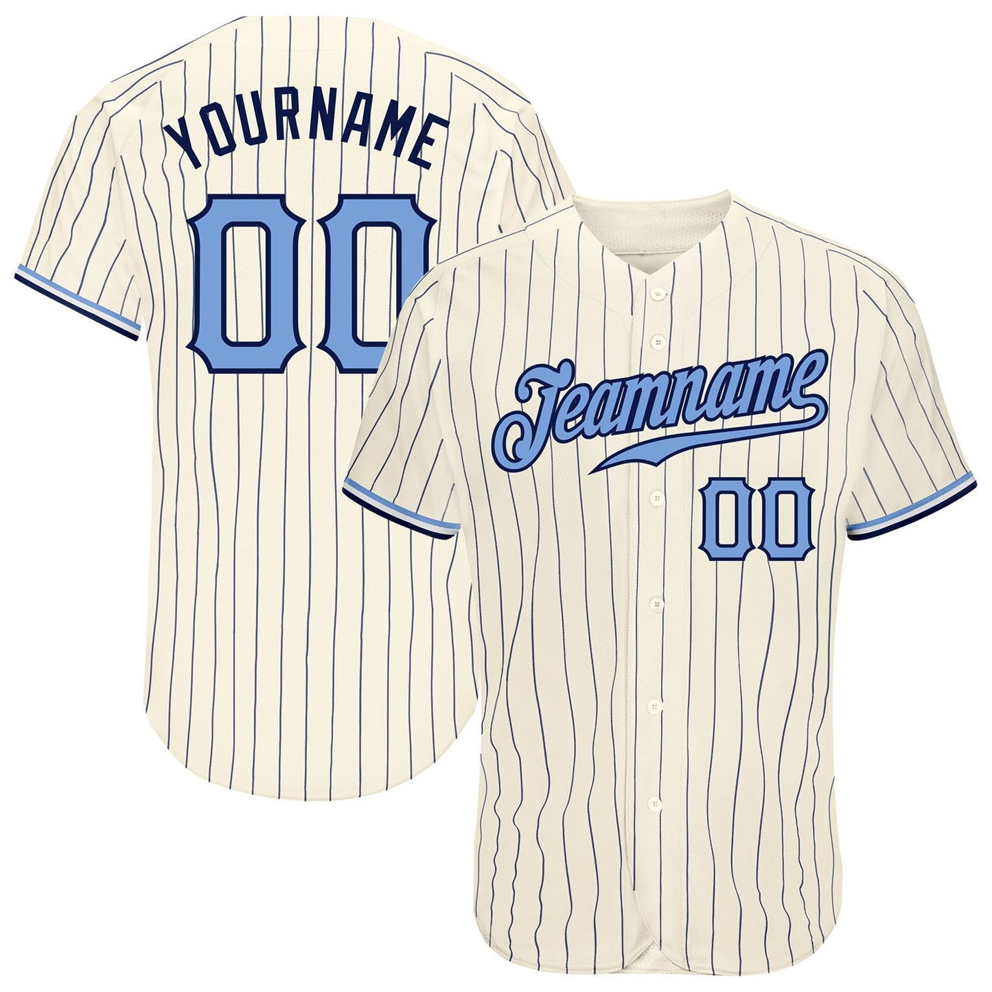 Custom Cream Navy Pinstripe Light Blue-Navy Authentic Baseball Jersey - Main View