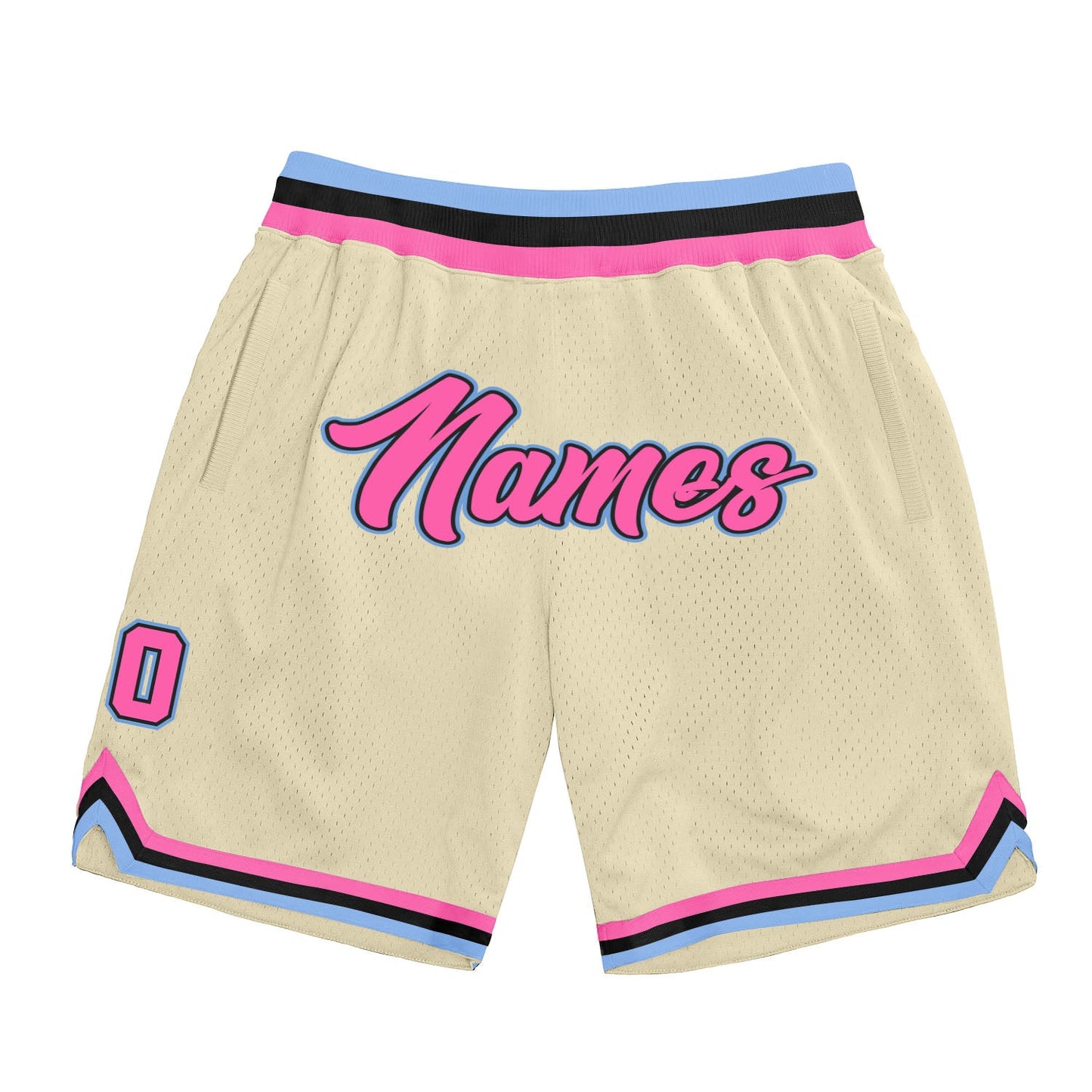 Custom Cream Pink-Light Blue Authentic Throwback Basketball Shorts - Main View