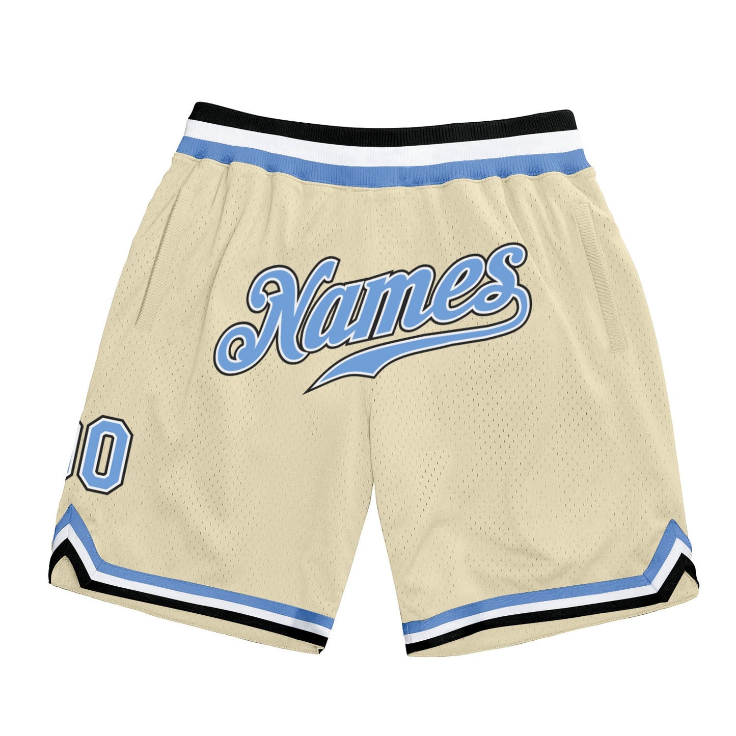 Custom Cream Light Blue-Black Authentic Throwback Basketball Shorts - Main View