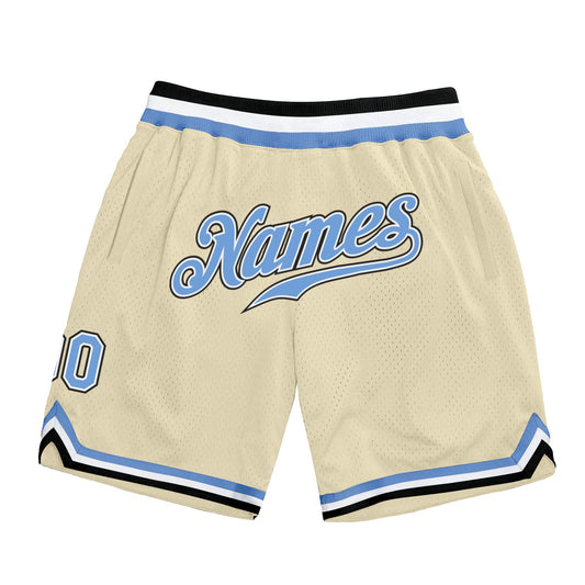 Custom Cream Light Blue-Black Authentic Throwback Basketball Shorts - Main View