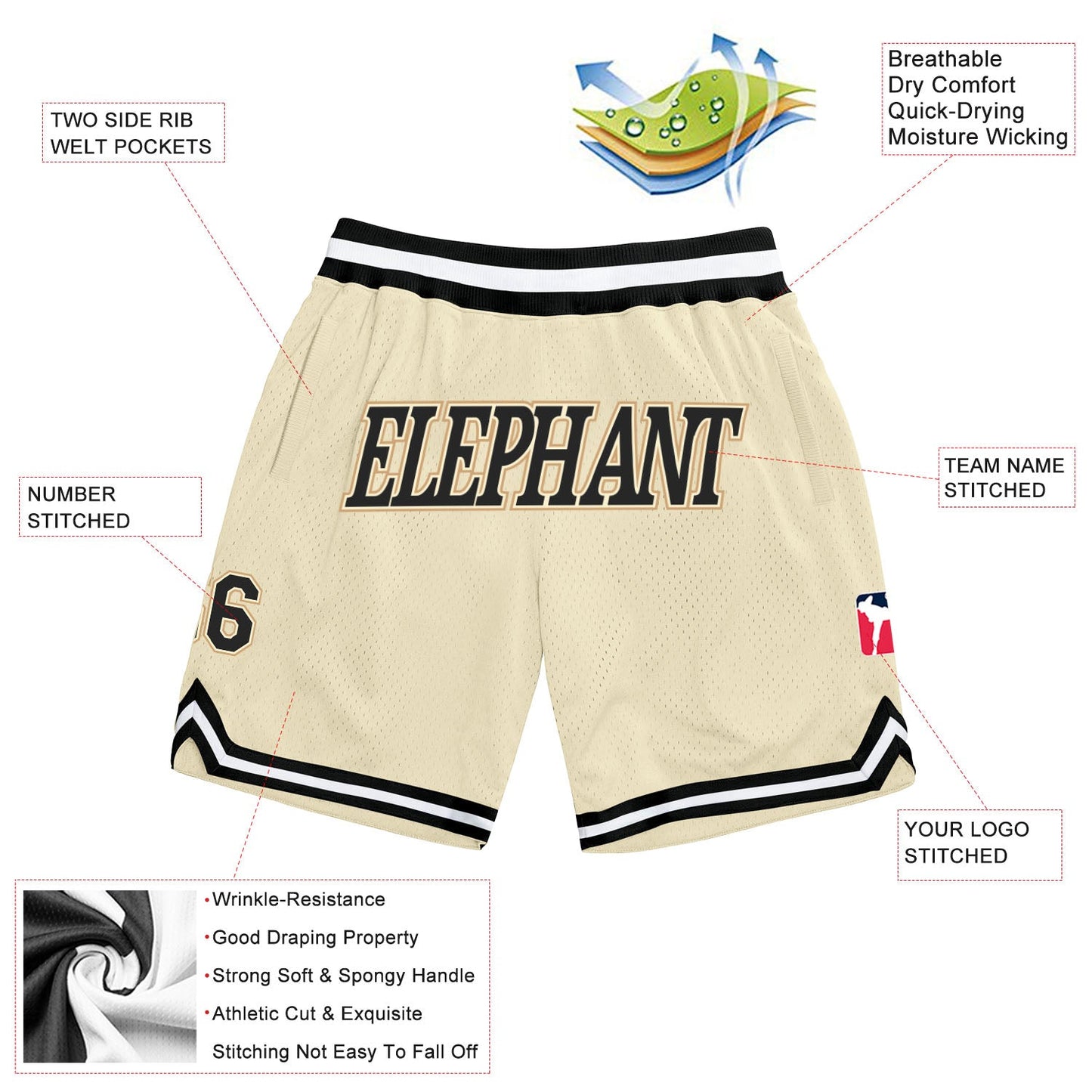 Custom Cream Black-Old Gold Authentic Throwback Basketball Shorts view 2