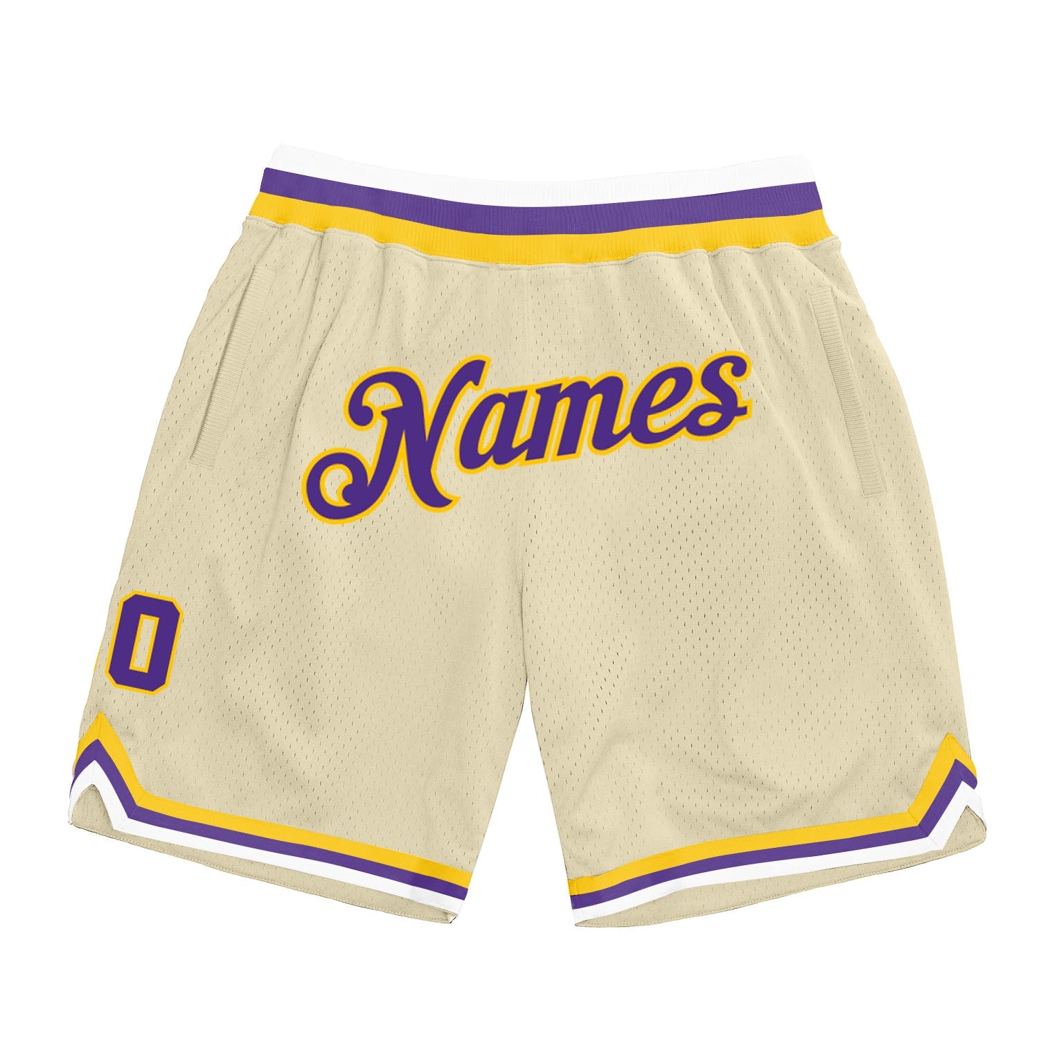 Custom Cream Purple-Gold Authentic Throwback Basketball Shorts - Main View