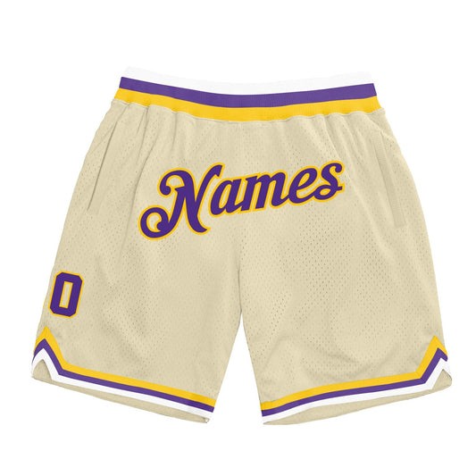 Custom Cream Purple-Gold Authentic Throwback Basketball Shorts - Main View