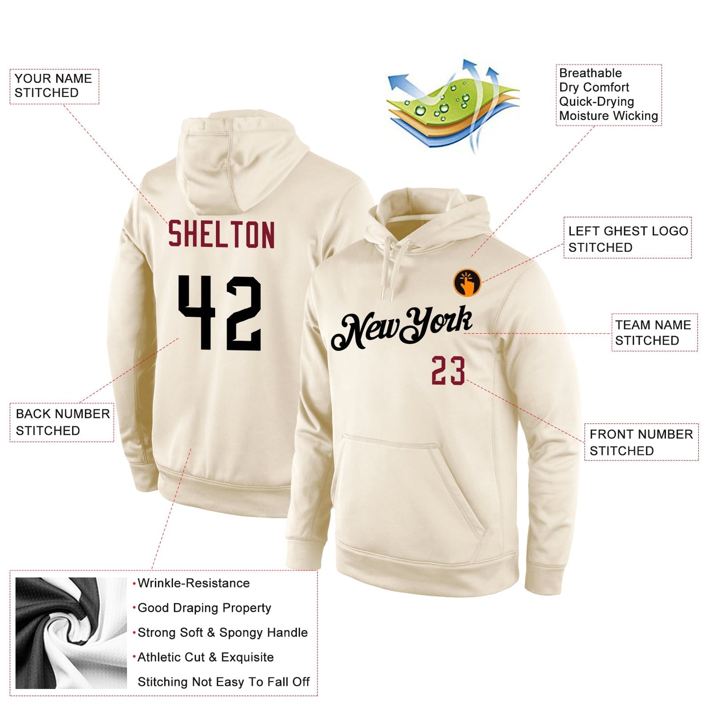 Custom Stitched Cream Black-Crimson Sports Pullover Sweatshirt Hoodie view 4