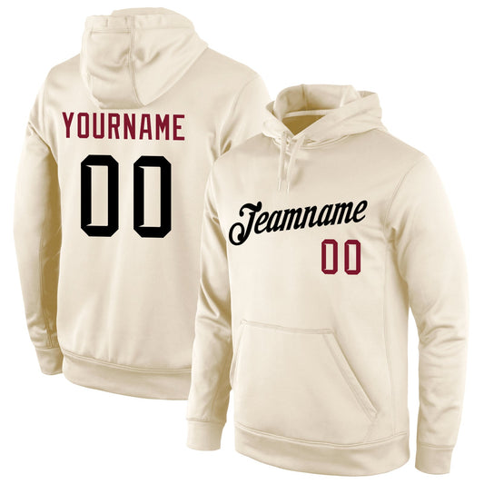Custom Stitched Cream Black-Crimson Sports Pullover Sweatshirt Hoodie - Main View