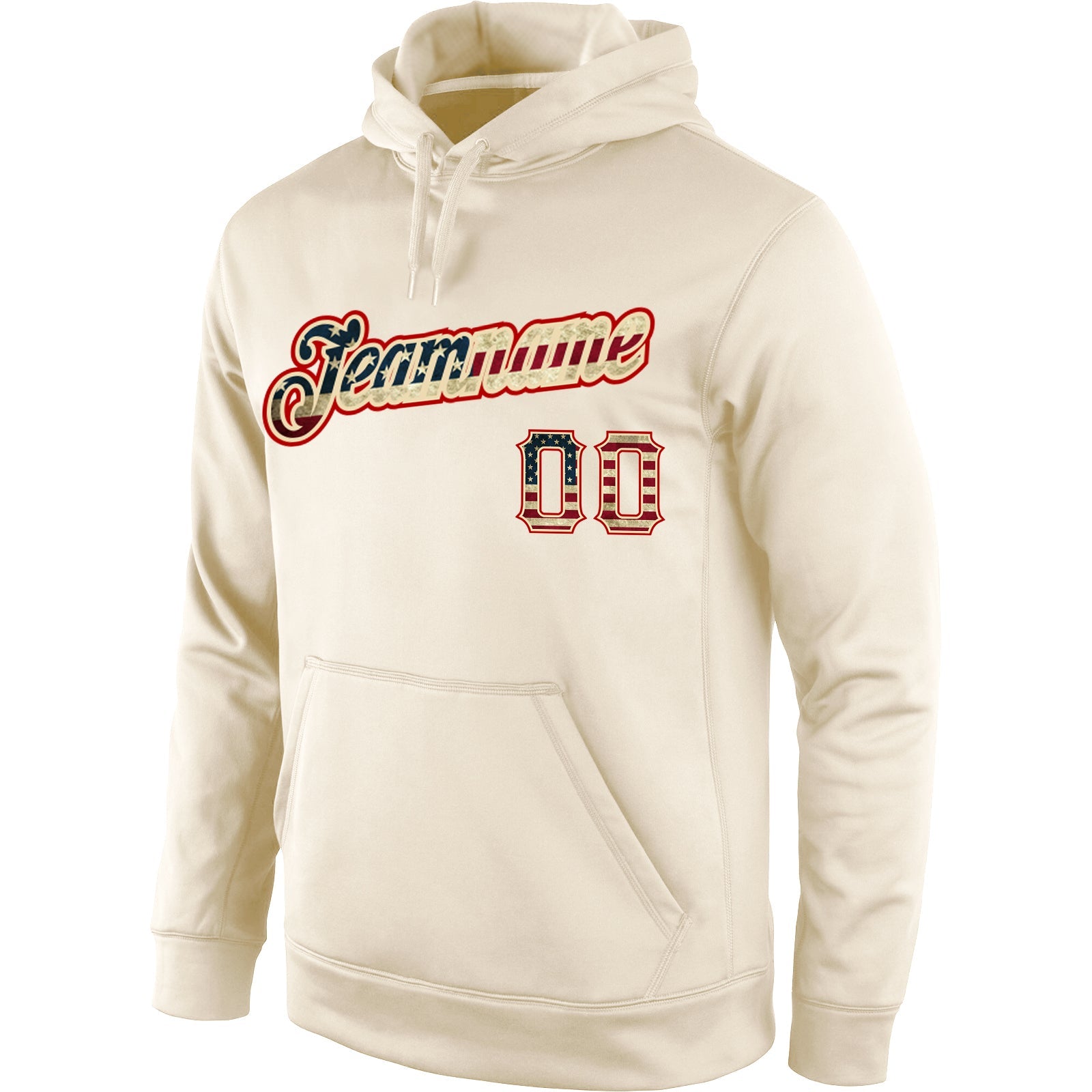 Custom Stitched Cream Vintage USA Flag-Red Sports Pullover Sweatshirt Hoodie view 2